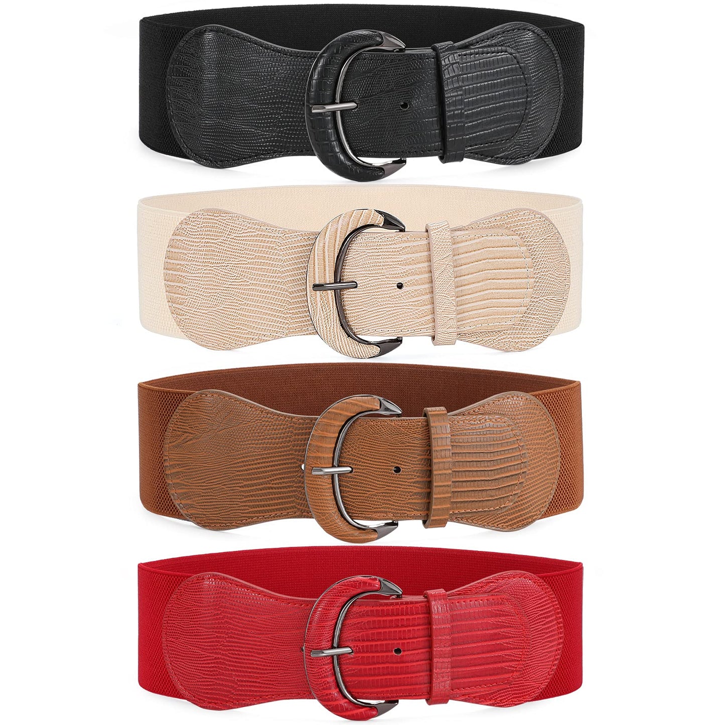 HOTWHIPPY 3 Pack 4 Pack Women Wide Elastic Waist Belt Vintage Stretchy Belt Waistband for Ladies Dresses
