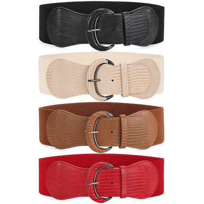 HOTWHIPPY 3 Pack 4 Pack Women Wide Elastic Waist Belt Vintage Stretchy Belt Waistband for Ladies Dresses