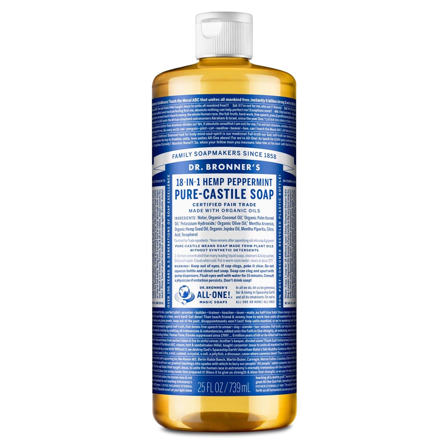 HOTDr. Bronner's Pure-Castile Magic Liquid Soap - Made with Regenerative Organic Certified Oils- 18-in-1 Uses for Face, Body, Hand, Hair, Laundry & More- Vegan, Non-GMO- Body Wash- Peppermint,32oz