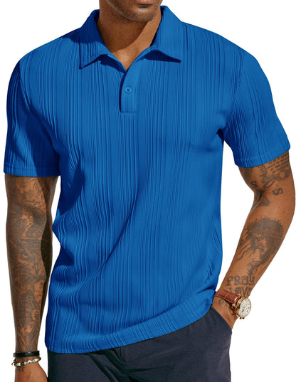 HOTPJ PAUL JONES Mens Polo Shirts Textured Knit Polo Stretchy Regular Fit Collared Golf Shirts