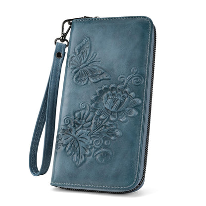 HOTWomens Wallet Rfid Embossed Vegan Leather Multi Card Slots Wallets Large Capacity Wristlet Travel Purse for Women