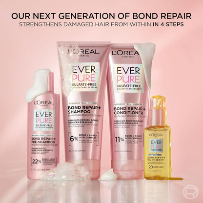 HOTL'Oreal Paris Sulfate Free Bond Repair+ Shampoo and Conditioner Set with Bond + Amino Acid Complex, Strengthens and Repairs Damaged or Color Treated Hair, EverPure, 13.6 Fl Oz Set (Packaging May Vary)