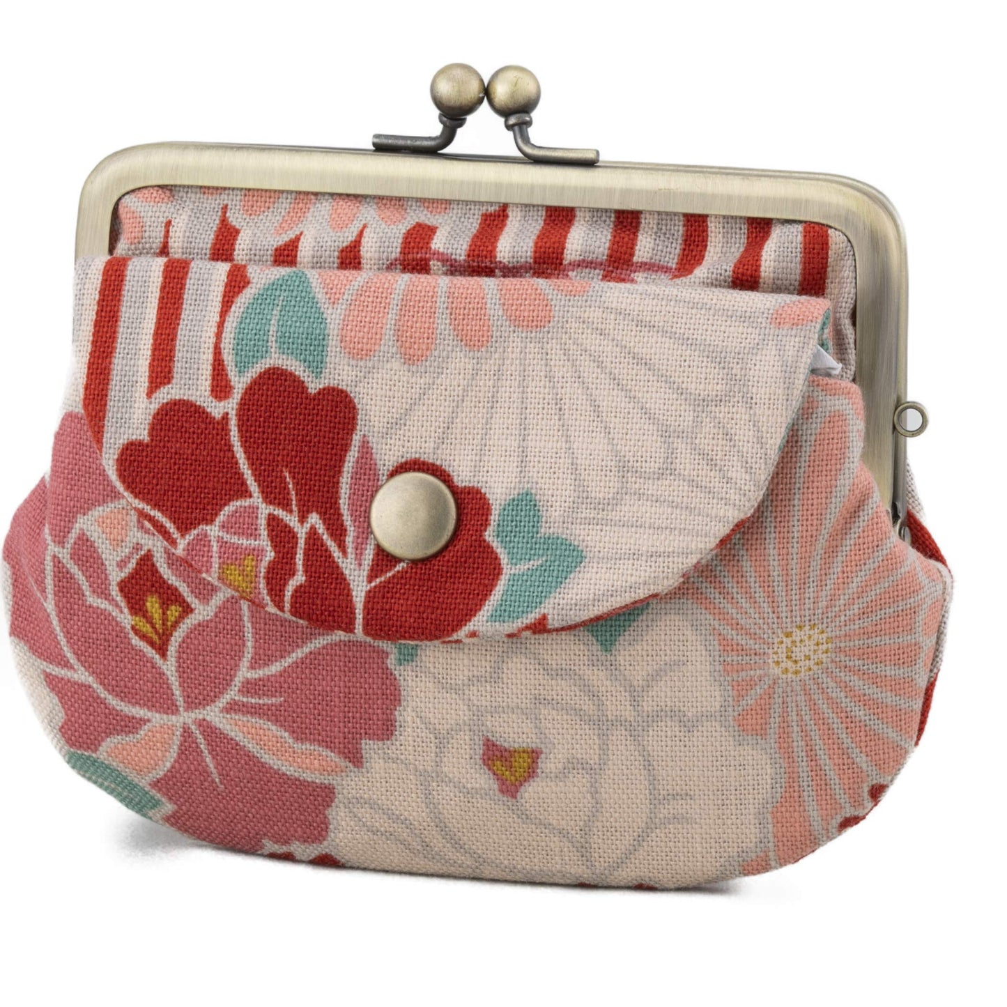 HOTVintage Floral Kiss Lock Coin Change Wallet Purses (Retro Flower - Pinkbeige) / Made in Japan Pouch for Women