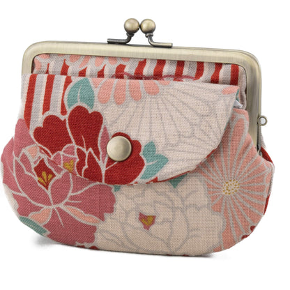 HOTVintage Floral Kiss Lock Coin Change Wallet Purses (Retro Flower - Pinkbeige) / Made in Japan Pouch for Women