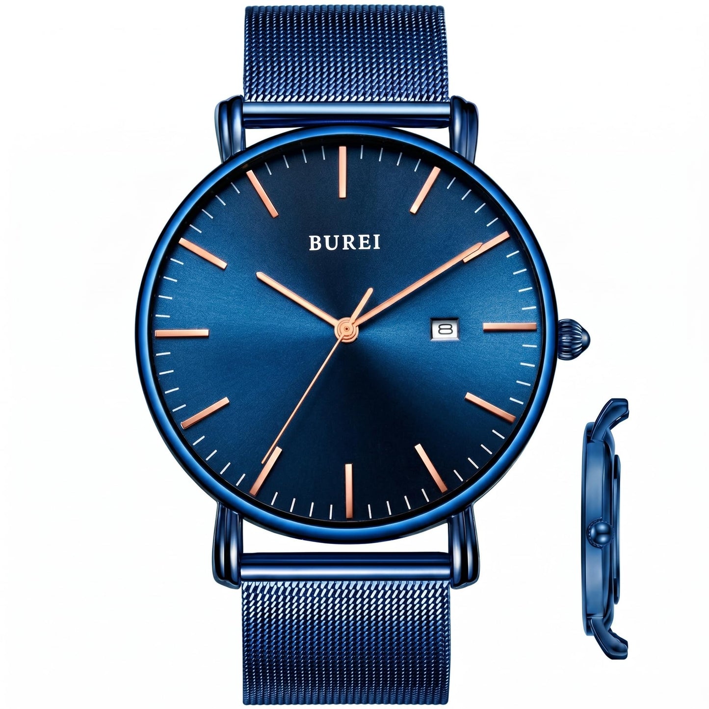 HOTBUREI Ultra Thin Minimalist Men Watch, All Black Stainless Steel Mesh Band,Analog Waterproof Casual Business Wristwatch, Gift for Father