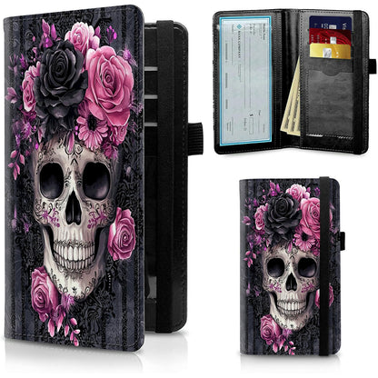 HOTFUYOCWE Leather Checkbook Covers for Men Women Check book Holder Cover Wallets for Personal Checkbook Duplicate Checks with RFID Blocking & Elastic Strap-Beautiful Black Horse