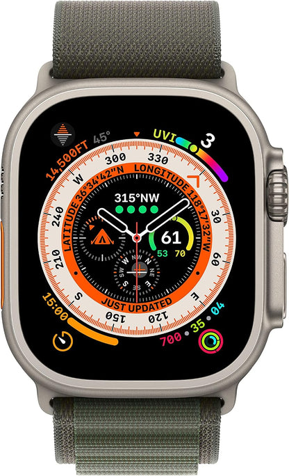 HOTApple Watch Ultra [GPS + Cellular 49mm] Titanium Case with Green Alpine Loop, Large (Renewed)
