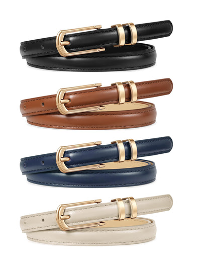 HOTWERFORU 4 Pack Women Skinny Leather Belt for Jean Pant Fashion Thin Waist Belt for Women Outfit Belt with Gold Buckle