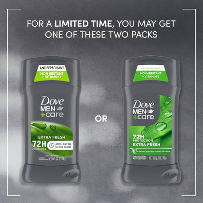 HOTDove Men+Care Extra Fresh Men's Antiperspirant Deodorant Stick Extra Fresh Twin pack With 72-hour sweat & odor protection with 1/4 Moisturizing Cream & Long-lasting Citrus Scent 2.7 oz