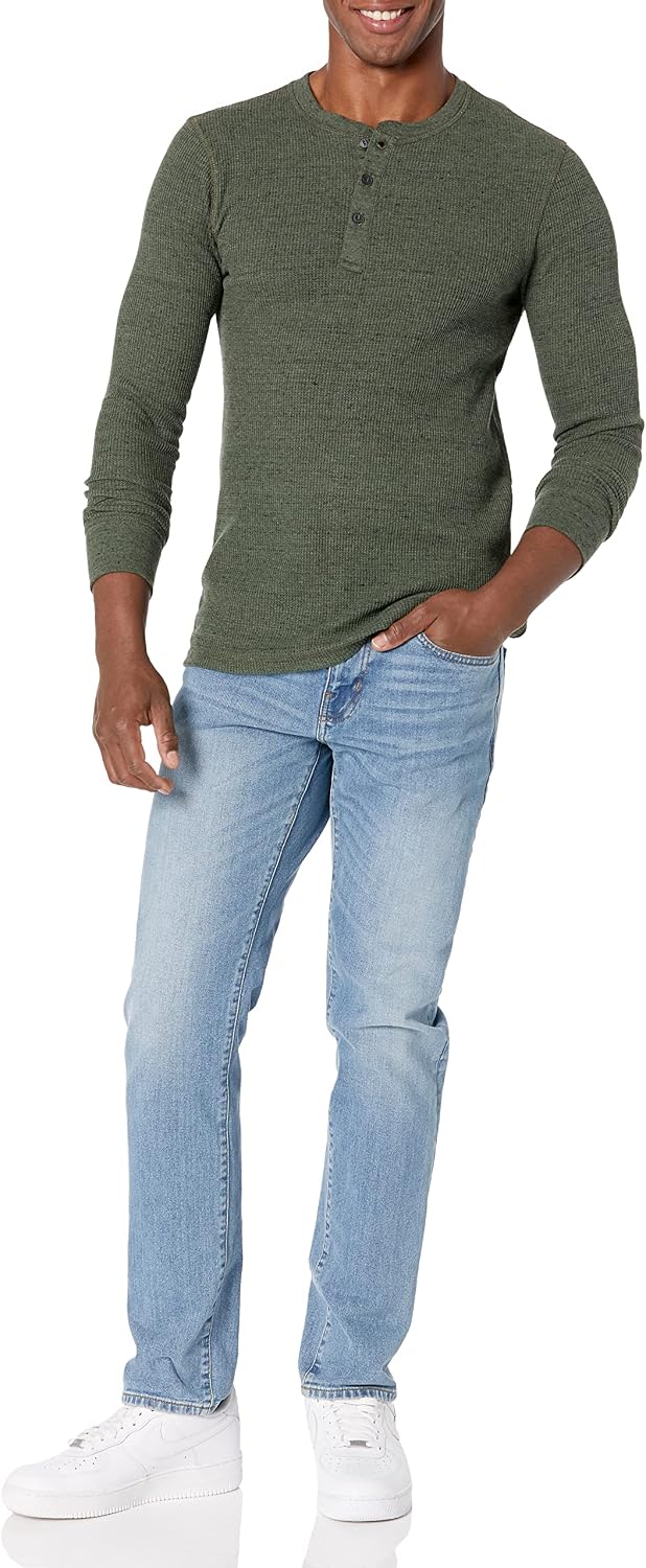 HOTAmazon Essentials Men's Long Sleeve Waffle Henley Shirt