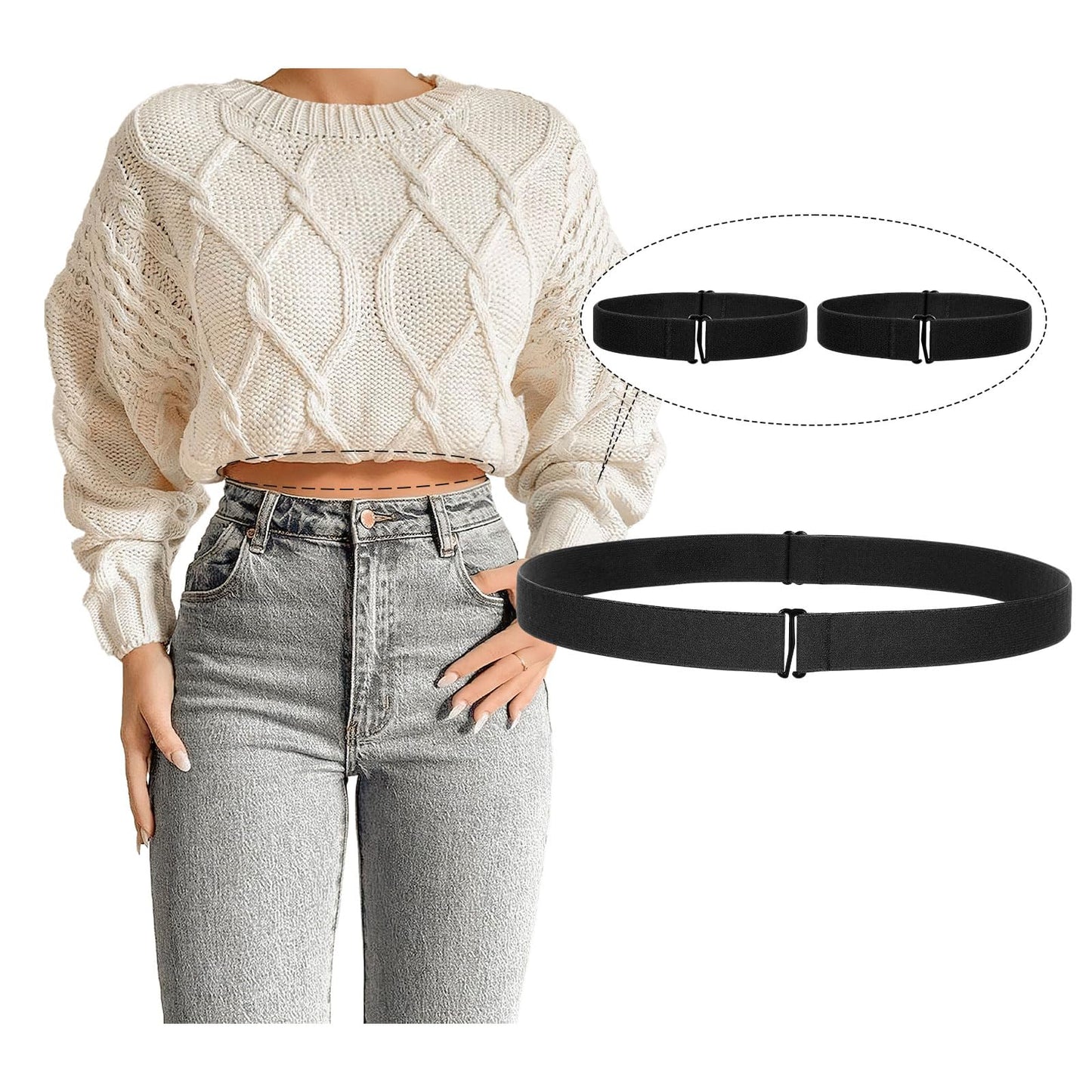 HOTJASGOOD Crop Top Tuck Waist Band Adjustable Band Tucking Sweaters Shirts Elastic Stretch Belts for Women Change Style of Tops