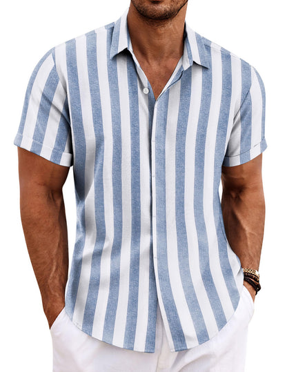 HOTCOOFANDY Men's Linen Shirts Short Sleeve Casual Shirts Button Down Shirt for Men Beach Summer Wedding Shirt
