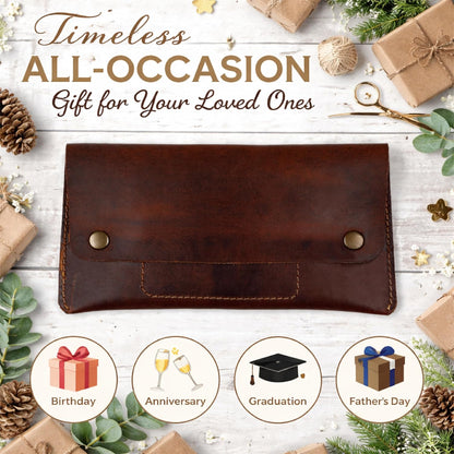 HOTLeather Money Bag Currency Organiser Pouch, Dollar Bills Holder, Bills Organizer with Mobile Pocket, Money Envelope For Men and Women (Brown)
