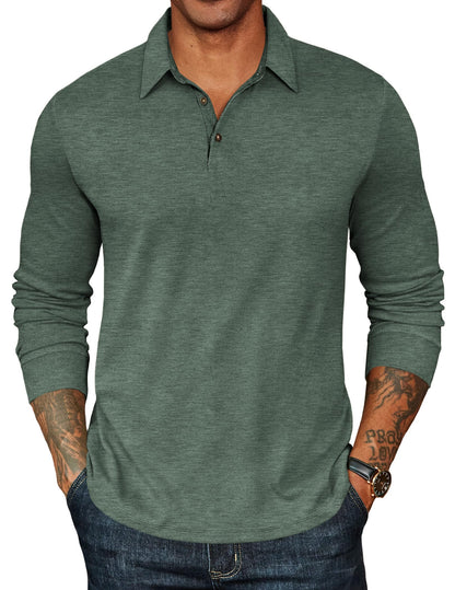 HOTCOOFANDY Mens Long Sleeve Polo Shirts Classic CasualButton Collared PoloTee