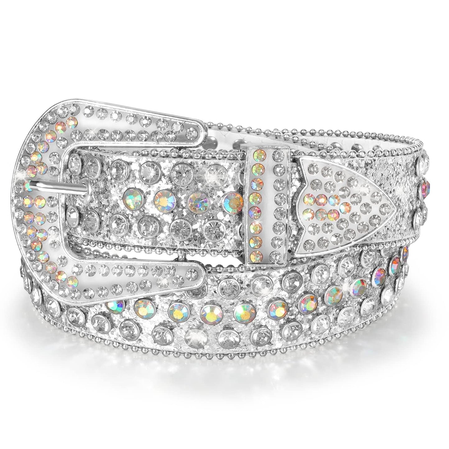 HOTMen Women's Rhinestone Bling Studded 1.5" Leather Belts for Jeans Pants with Fashion Silver Buckle