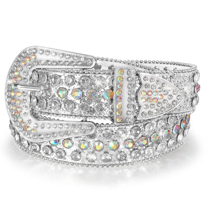 HOTMen Women's Rhinestone Bling Studded 1.5" Leather Belts for Jeans Pants with Fashion Silver Buckle