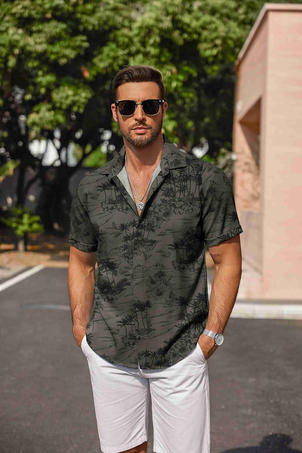 HOTCOOFANDY Men's Linen Shirts Short Sleeve Casual Shirts Button Down Shirt for Men Beach Summer Wedding Shirt