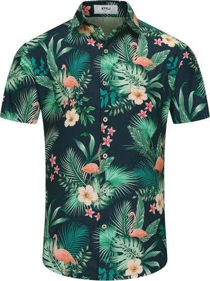 HOTKYKU Funky Hawaiian Shirt for Men Palm Beach Shirts Tropical Vacation Clothes
