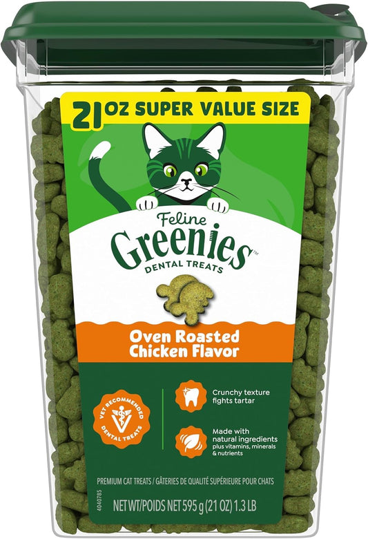 HOTGreenies Feline Natural Dental Cat Treats, Roasted Chicken Flavor, 21 oz | #1 vet-recommended, 36% less tartar in 28 days, cleans to gumline, under 2 calories per treat, natural ingredients