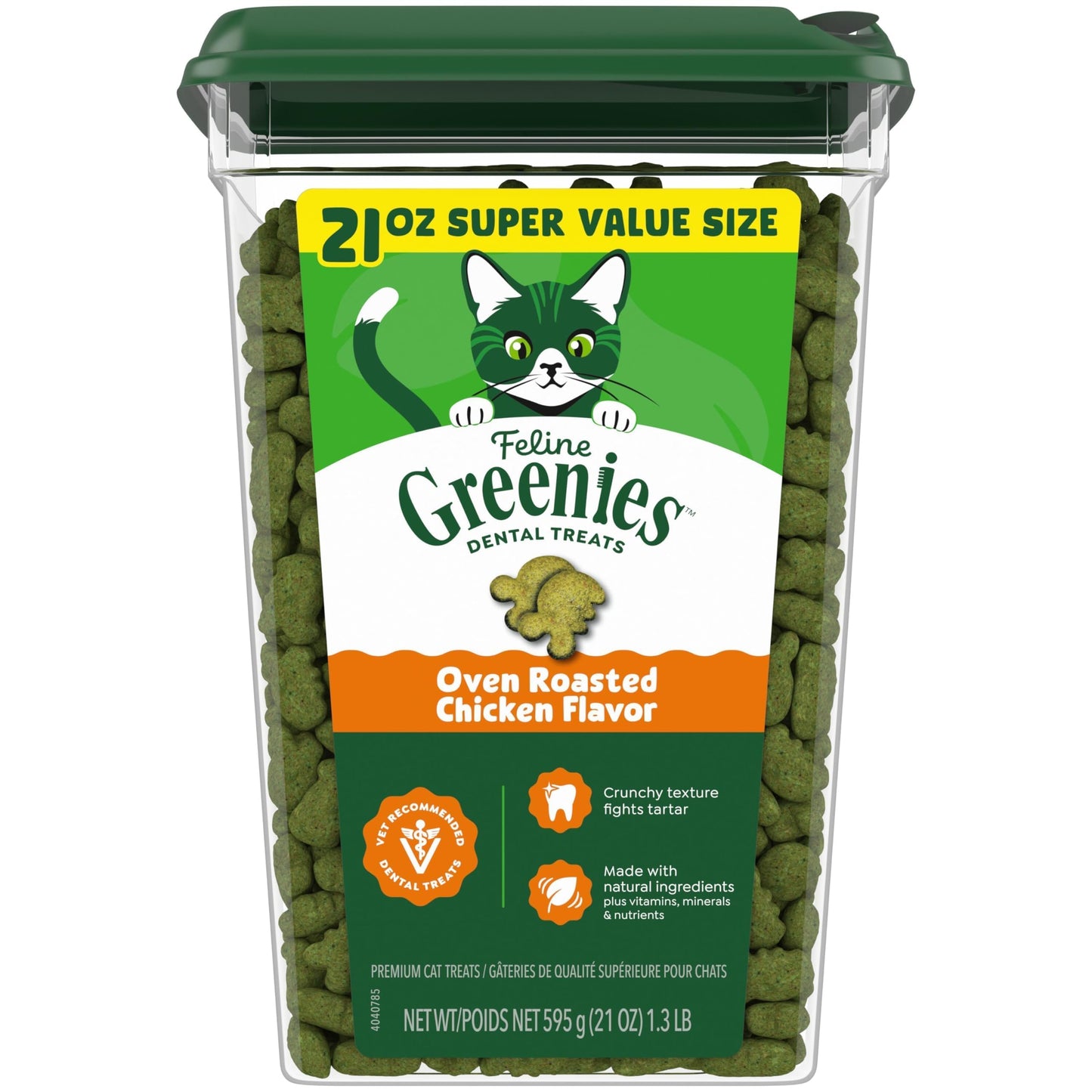 HOTGreenies Feline Natural Dental Cat Treats, Roasted Chicken Flavor, 21 oz | #1 vet-recommended, 36% less tartar in 28 days, cleans to gumline, under 2 calories per treat, natural ingredients