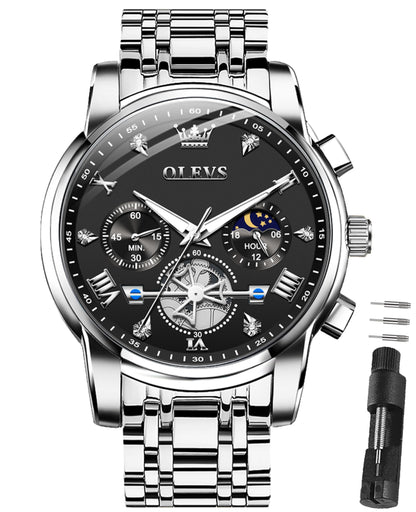 HOTOLEVS Watches for Men Dress Watch Chronograph Luxury Stainless Steel Big Face Men Watches Multi-Function Easy to Read Diamond Roman Numerals Business Wristwatch Reloj para Hombre