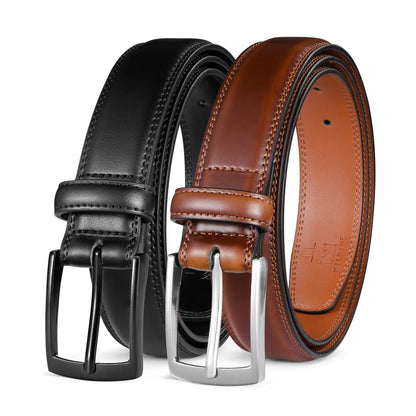 HOTMILORDE Men's Leather Dress Belt 2Pack, Handmade, Genuine Leather, Fashion & Classic Designs for Work Business and Casual