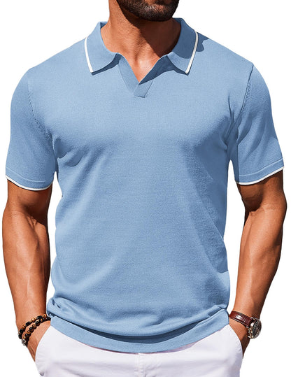 HOTCOOFANDY Mens Polo Shirts Short Sleeve Casual Knit Polo Shirt Vintage Golf T Shirts Old Money Tops