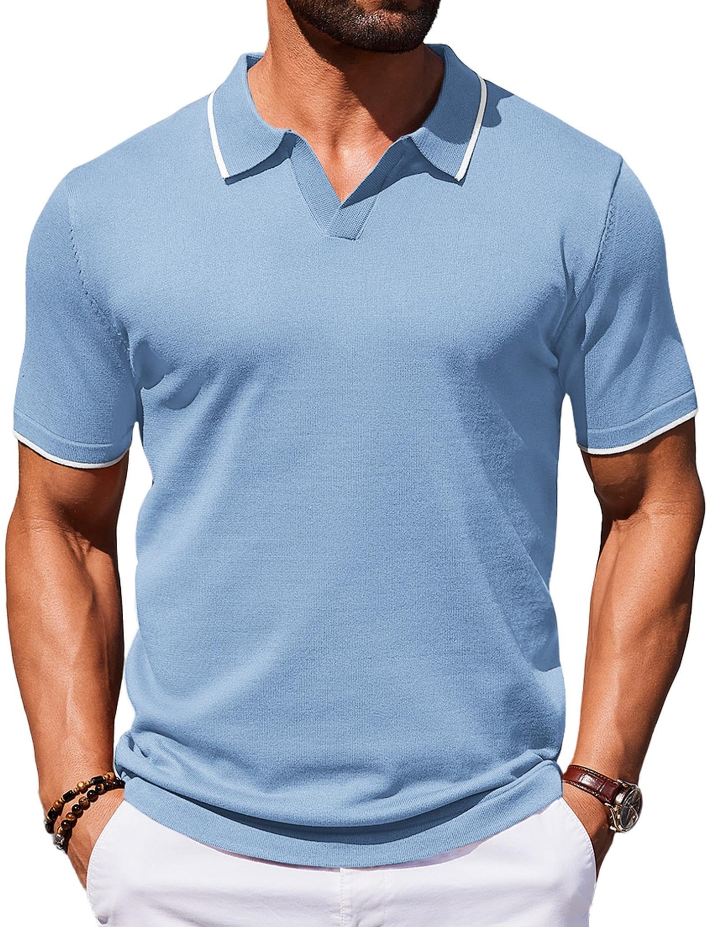 HOTCOOFANDY Mens Polo Shirts Short Sleeve Casual Knit Polo Shirt Vintage Golf T Shirts Old Money Tops