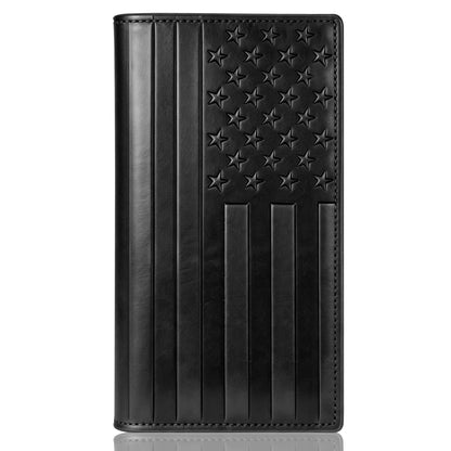 HOTEspera USA Flag Themed Genuine Leather Checkbook Cover for Men and Women, Check Book Covers for Personal Checkbook with Elastic Band
