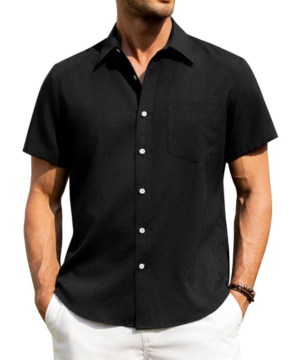 HOTAlimens & Gentle Mens Linen Shirts Short Sleeve Button Down Shirts Wrinkle Free Casual Vacation Beach Summer Tops