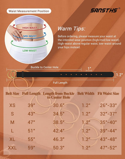 HOTSANSTHS 3 Pack Women Waist Belts for Jeans Pants Dresses, Ladies Belt with Double O-Ring Gold Buckle