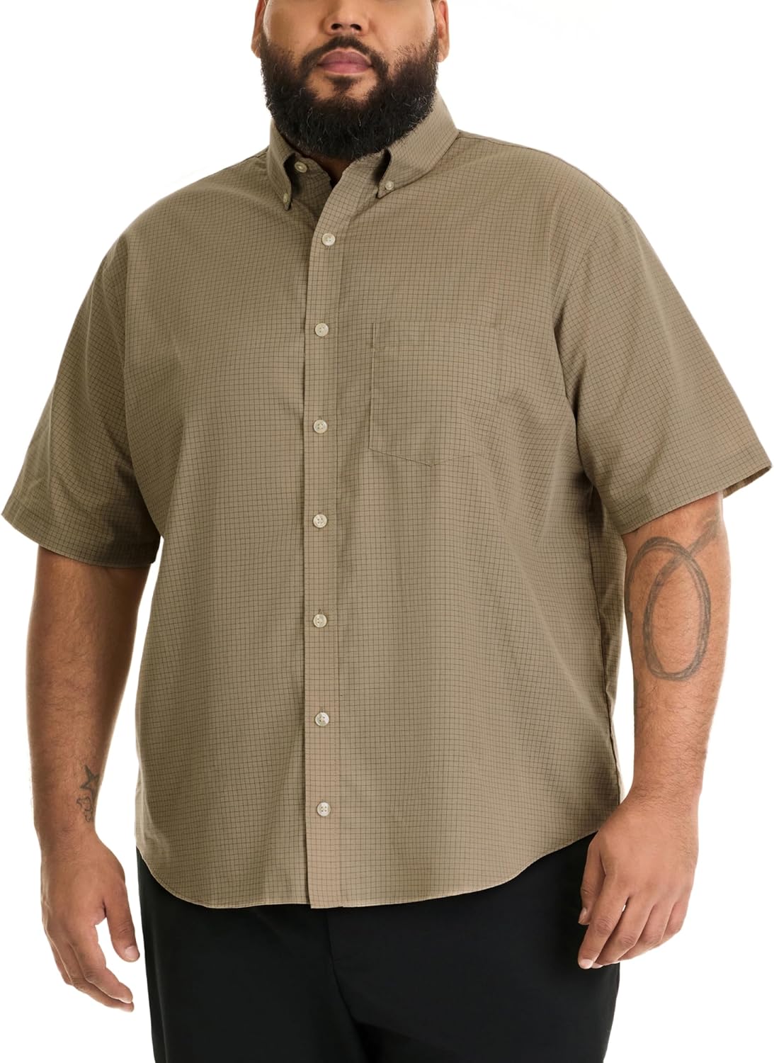 HOTVan Heusen Men's Big and Tall Wrinkle Free Short Sleeve Button Down Shirt, No-Tuck Length, Comfortable Stretch Fabric