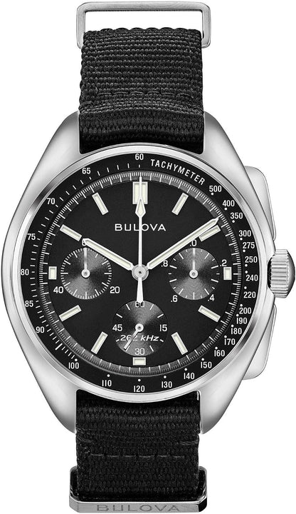 HOTBulova Men's Archive Series Lunar Pilot 6-Hand Chronograph High Performance Quartz Stainless Steel, Black NATO Strap and Sapphire Crystal Style: 96A225