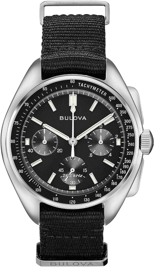 HOTBulova Men's Archive Series Lunar Pilot 6-Hand Chronograph High Performance Quartz Stainless Steel, Black NATO Strap and Sapphire Crystal Style: 96A225