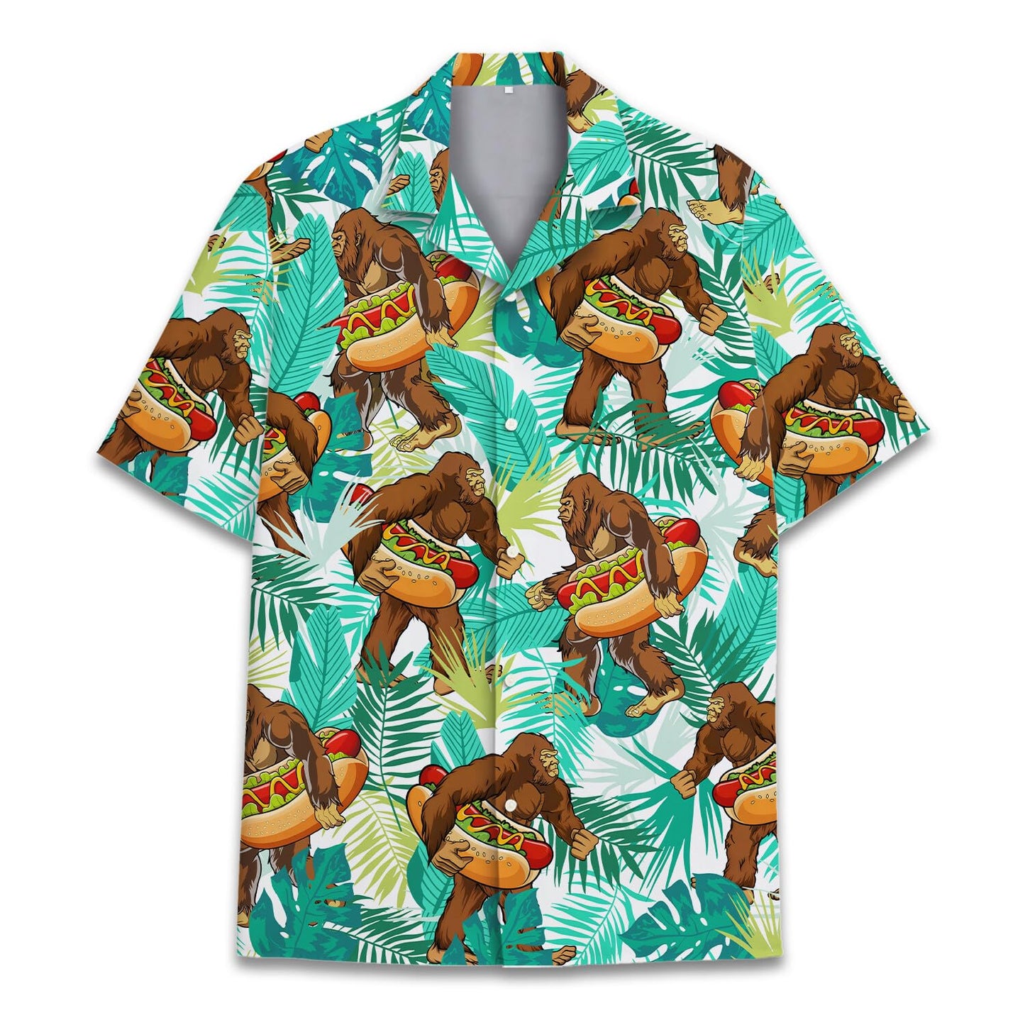 HOTTropical Bigfoot Hawaiian Shirts for Men Women, Sasquatch Summer Beach Button Down Short Sleeve