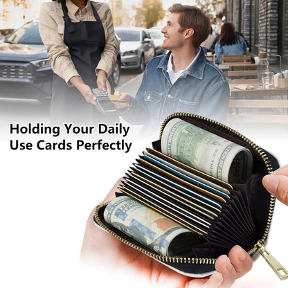 HOTCredit Card Holder for Women,Zipper 14-Slot RFID Blocking Wallet,Small Slim Cute Leather Compact Accordion Case,Business Card Holder Case,Organizer Gifts for Ladies,Cute Highland Cow