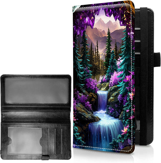 HOTCheck Register Covers for Personal Checkbook Women & Men, Large Capacity Leather Check Book Cover with Pen Holder Organizer Ladies Card Wallet w/RFID Blocking, Purple Mountains