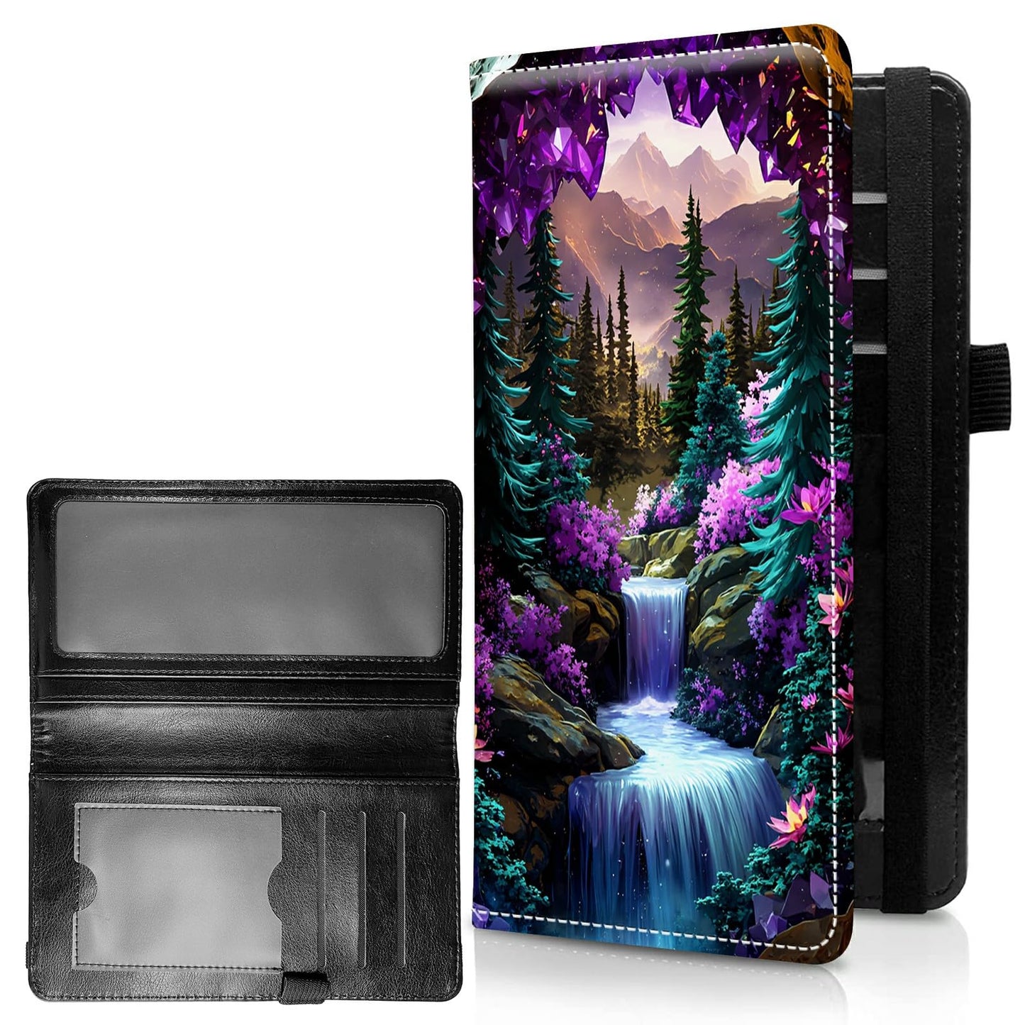 HOTCheck Register Covers for Personal Checkbook Women & Men, Large Capacity Leather Check Book Cover with Pen Holder Organizer Ladies Card Wallet w/RFID Blocking, Purple Mountains