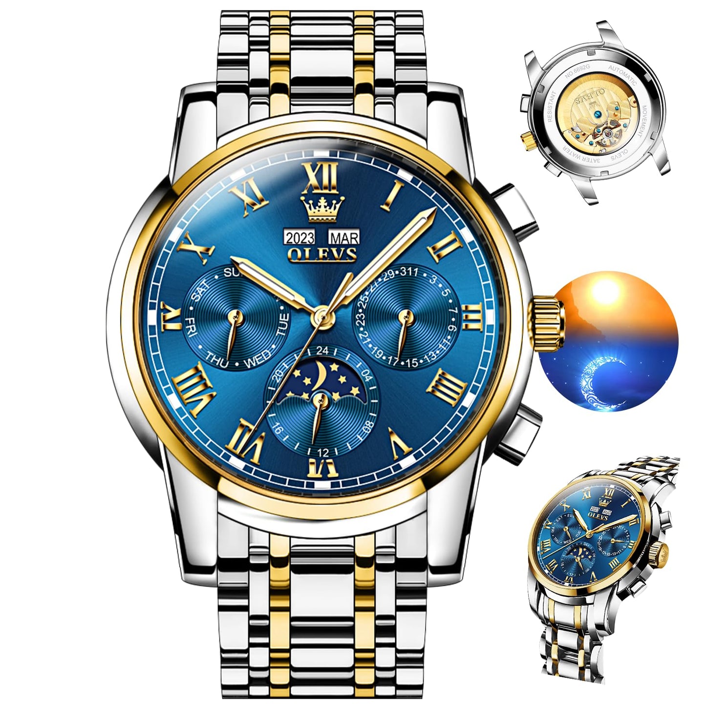 HOTOLEVS Men's Watch,Classic Silver Watches for Men, Waterproof Stainless Steel Roman Numbers Men's Watch Easy to Read