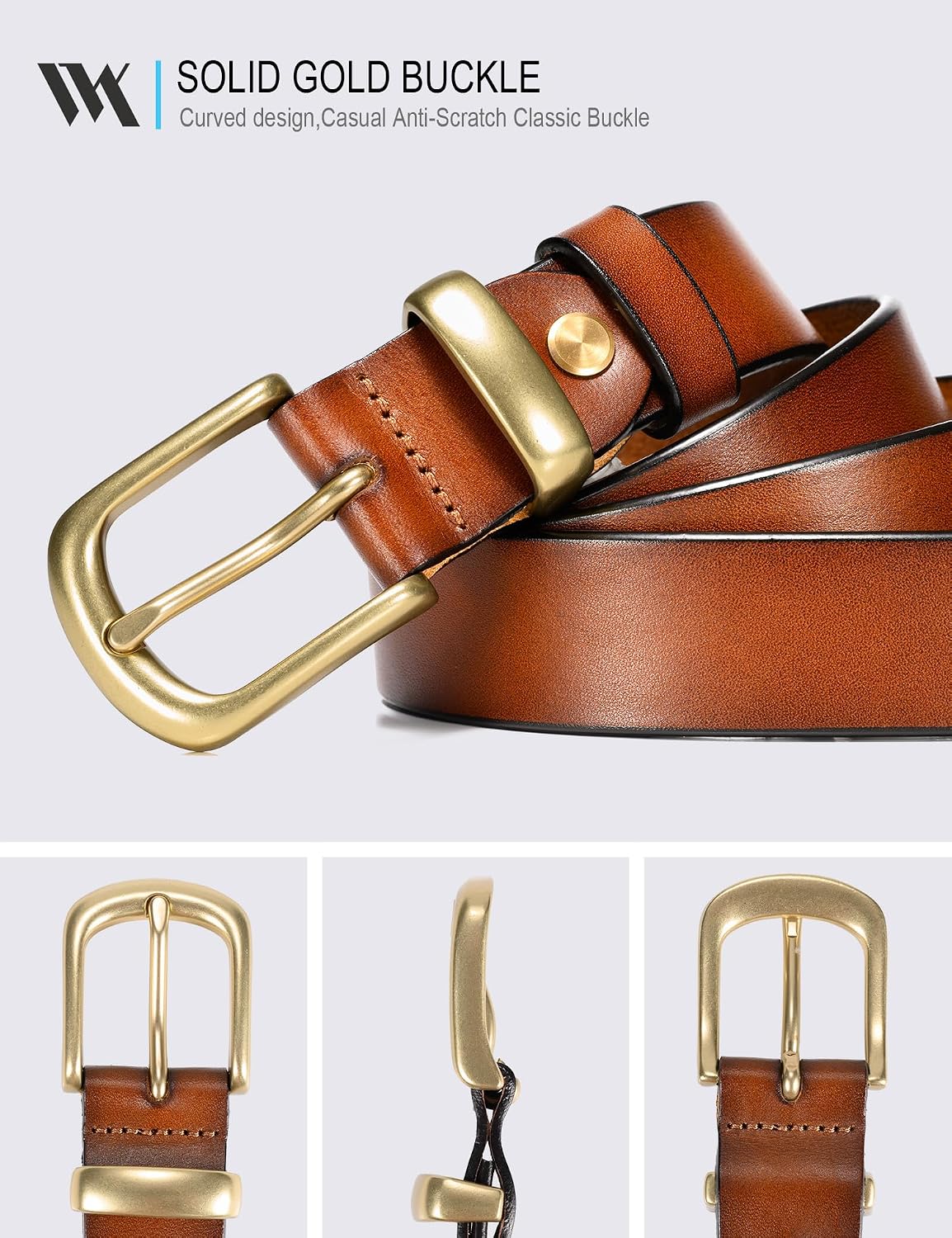 HOTWOLFANT 1.1" Womens Belts for Jeans,100% Italian Full Grain Real Leather | All-Day Comfy Durable Solid Leather Belt with Polished Gold Buckle in Gift Box