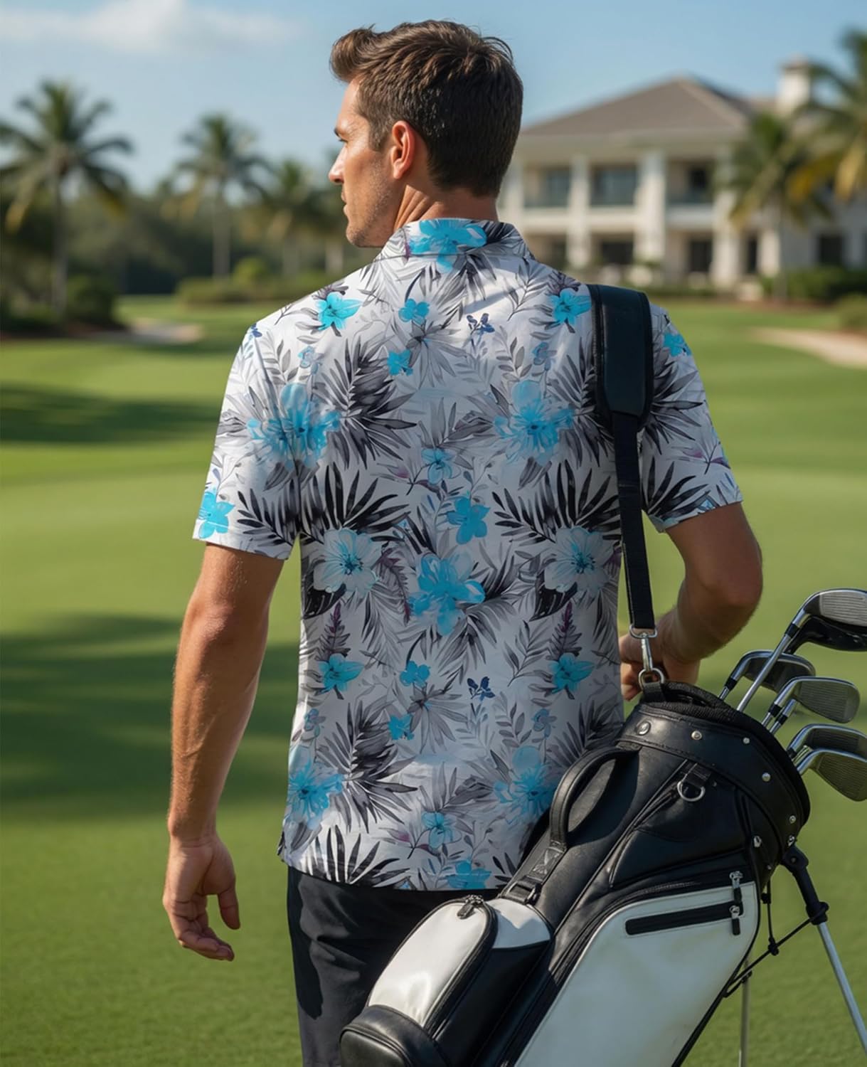 HOTHodaweisolp Golf Shirts for Men Dry Fit Print Moisture Wicking Performance Short Sleeve Polo Shirt