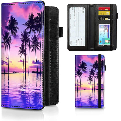 HOTCheckbook Cover for Men Women PU Leather Slim Check Book Holder Covers Wallet Case with Card Slots Duplicate Checks Card Pen Holder with RFID Blocking & Elastic Strap,Cute A Cat