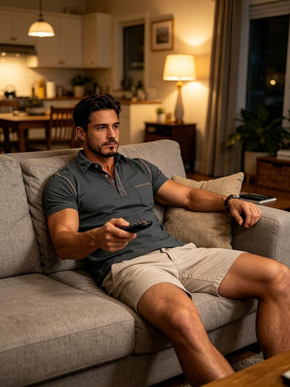 HOTMen's Fashion Polo Shirts Classic Short Sleeve Lightweight Button Cotton T-Shirt Casual Golf Tee Tops with Pocket