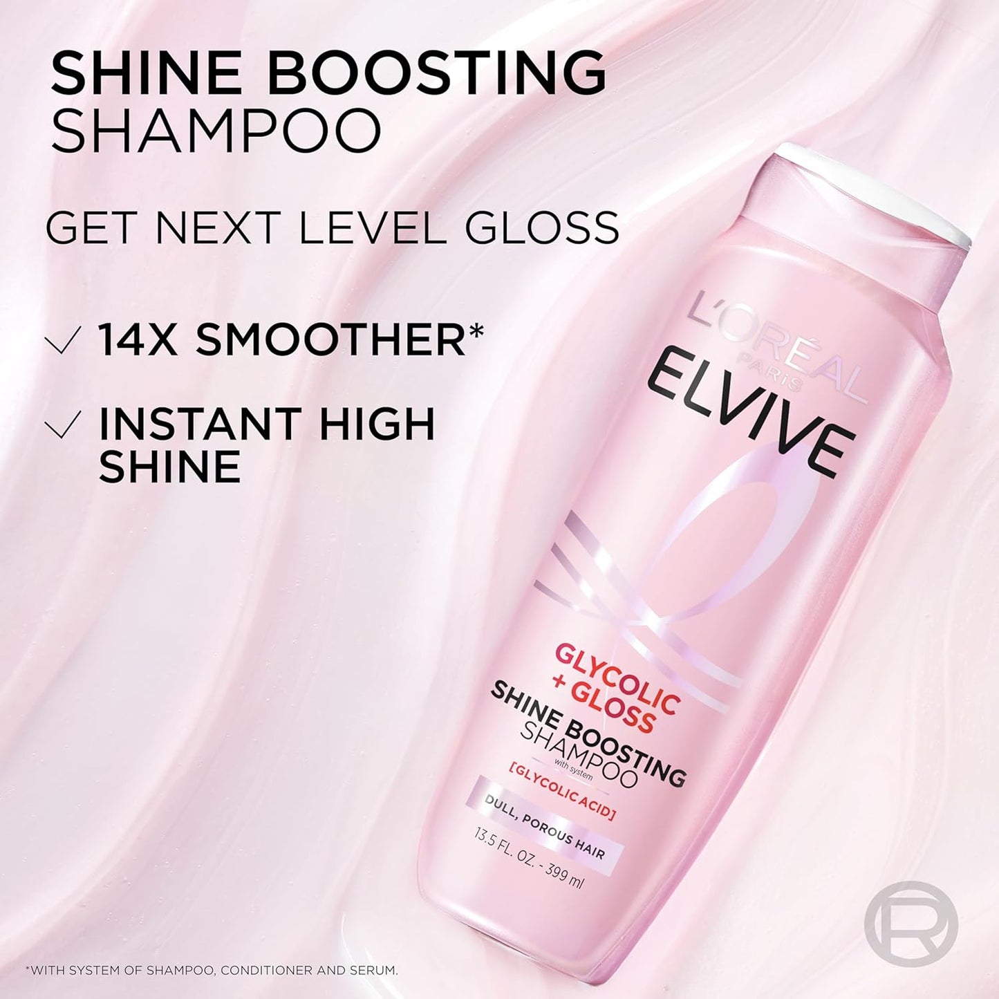 HOTL'Oreal Paris Elvive Glycolic + Gloss Shine Boosting Shampoo and Conditioner Set, Cleanses and Smooths Dull, Porous Hair Into High-Shine, Glossy Hair, 56 Fl Oz Set