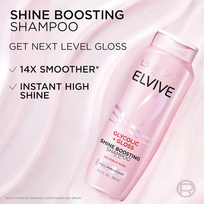 HOTL'Oreal Paris Elvive Glycolic + Gloss Shine Boosting Shampoo and Conditioner Set, Cleanses and Smooths Dull, Porous Hair Into High-Shine, Glossy Hair, 56 Fl Oz Set
