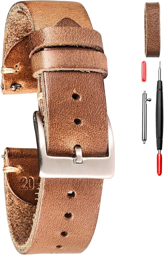 HOThemsut h Leather Watch Bands for Men, Horween Quick Release Leather Watch Strap Vintage Watch Replacement Wrap of 18mm, 20mm, 22mm
