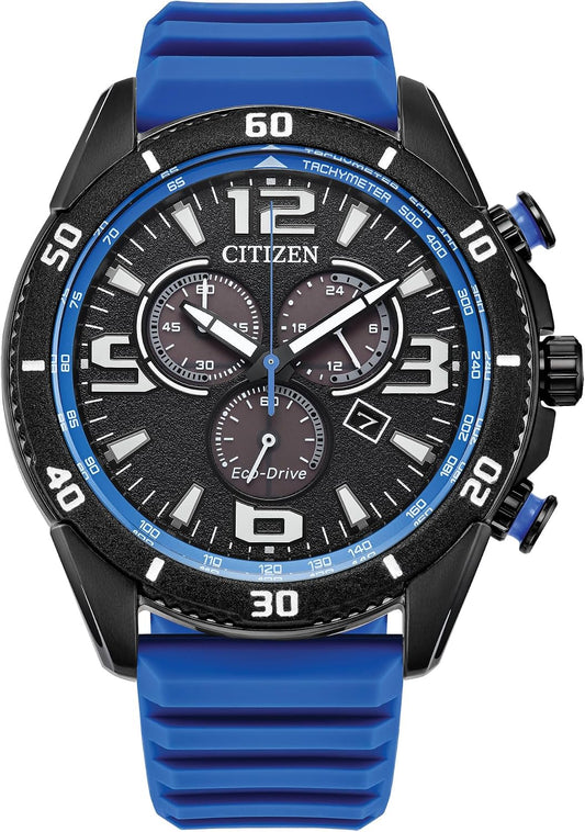 HOTCITIZEN Men's Eco-Drive Sport Casual Brycen Watch, Blue Silicone Strap, Chronograph (Model: AT2586-05E)