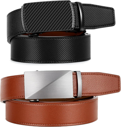 HOTZitahli Ratchet Belt for Men - 2 Packs Leather Mens belt For Gift Men Dress and Casual,Trim to Fit