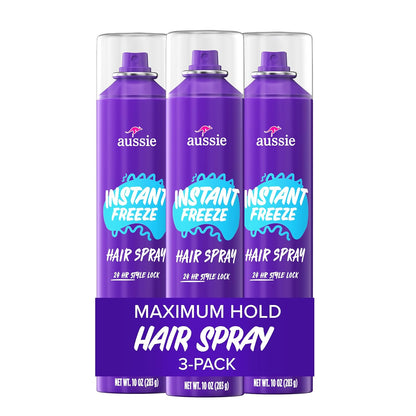HOTAussie Instant Freeze Hair Spray for Extreme Hold, Long-Lasting All-Day Fresh Citrus Scent, Safe for All Hair Types, 10 Fl Oz, 3 Pack