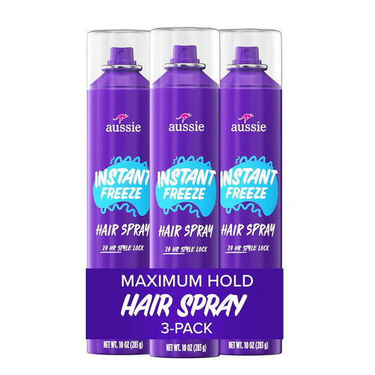 HOTAussie Instant Freeze Hair Spray for Extreme Hold, Long-Lasting All-Day Fresh Citrus Scent, Safe for All Hair Types, 10 Fl Oz, 3 Pack